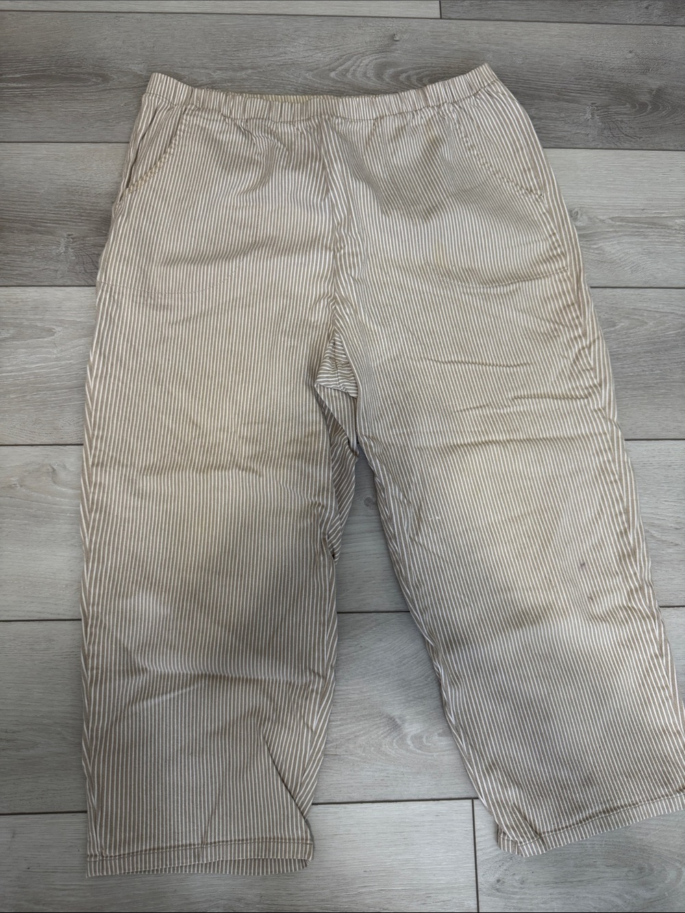 Denim&Co Beige Pinstripe Elastic Waist Chinos